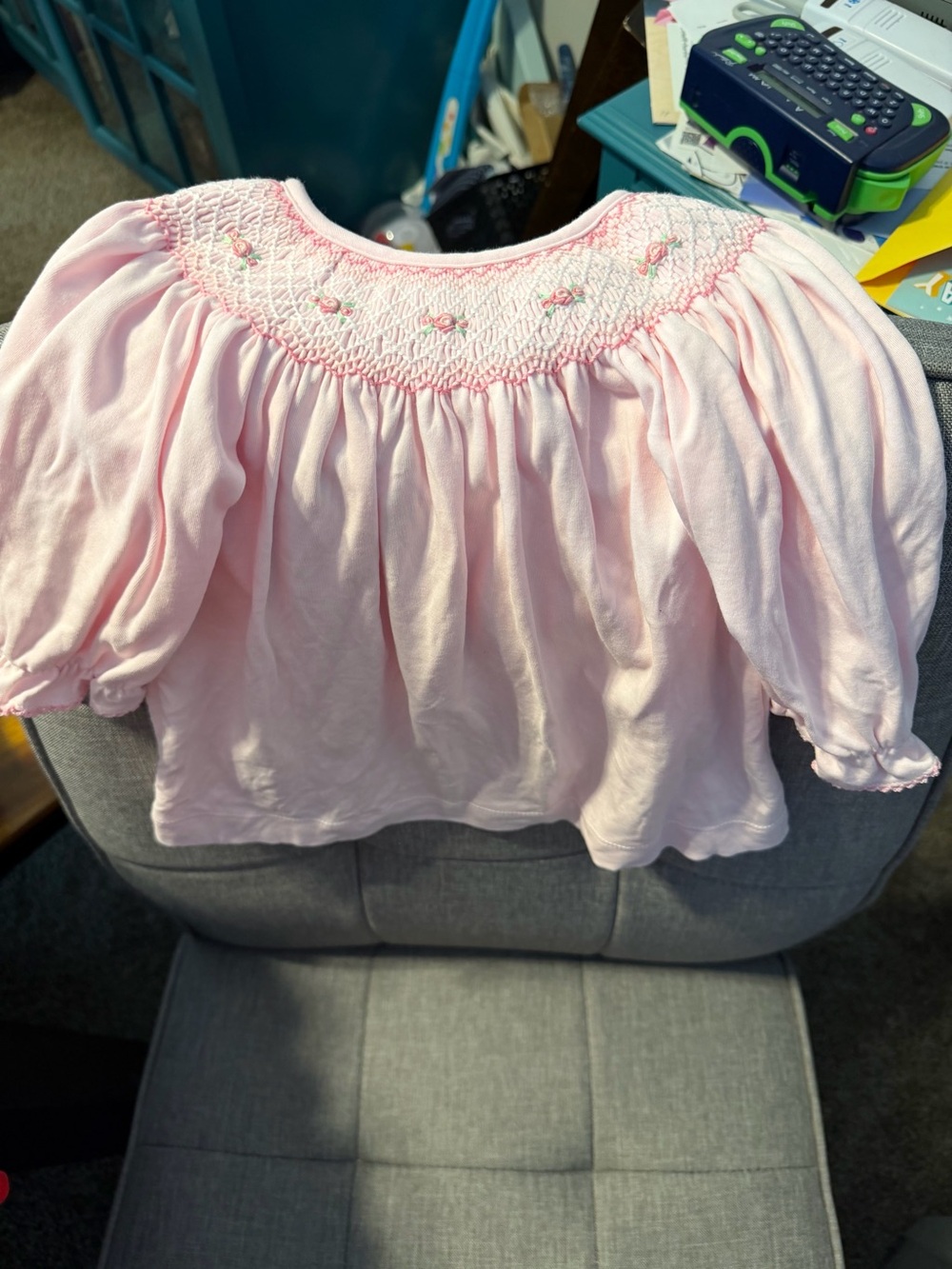 Petit Bebe Girls Pink Smocked Dress with Floral Embroidery